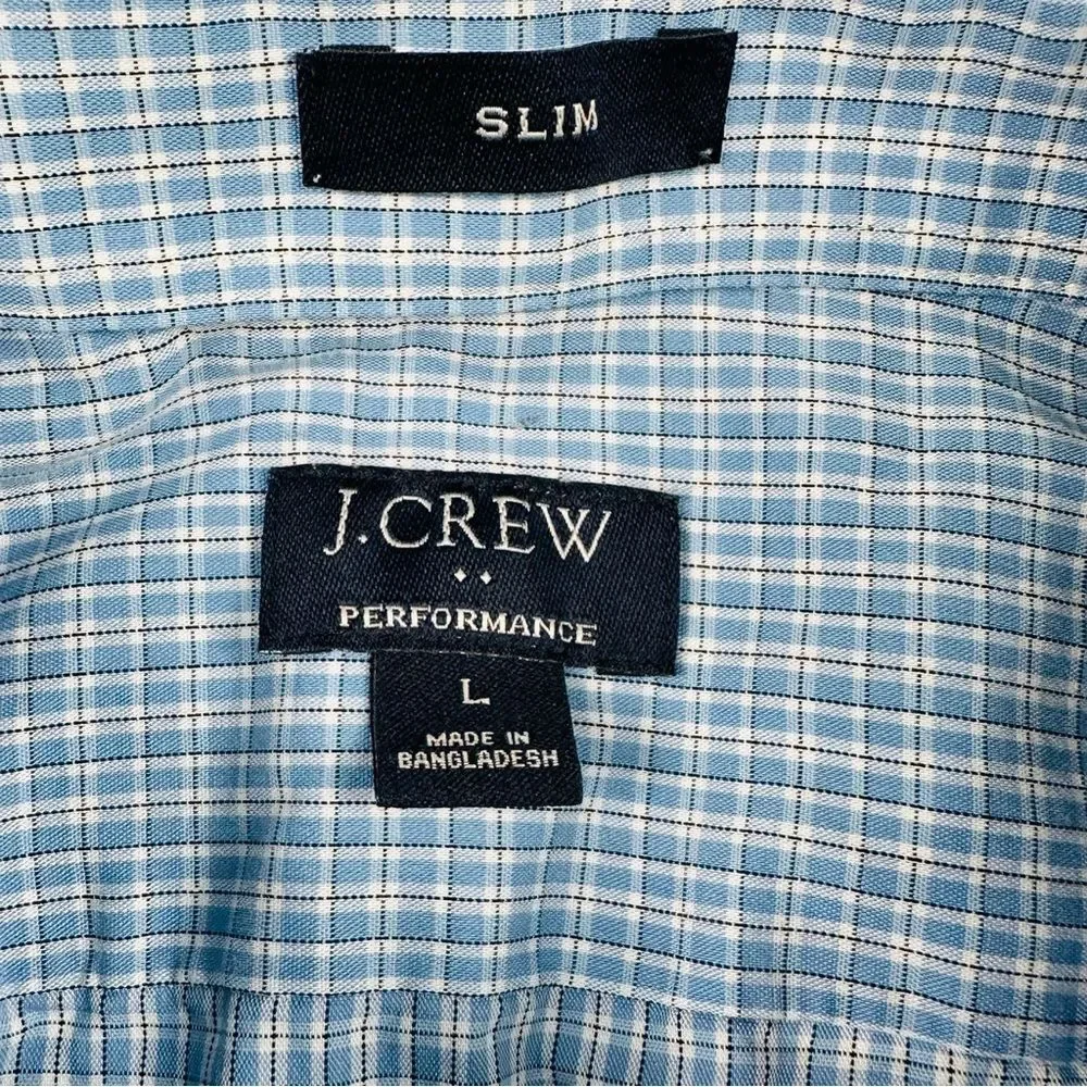 J.Crew Shirt Men's L Slim Fit Blue White Grey Plaid Button Up Long Sleeve Casual